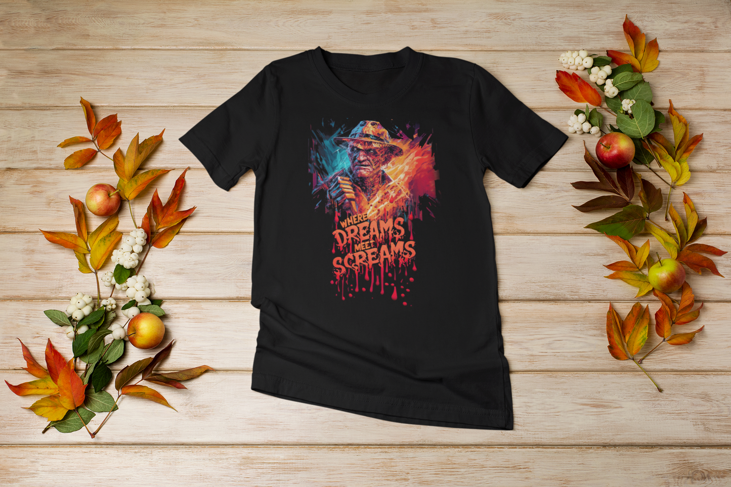 Halloween Freddy Kreuger Where Dreams Meet Screams Custom DTG Printed T Shirt