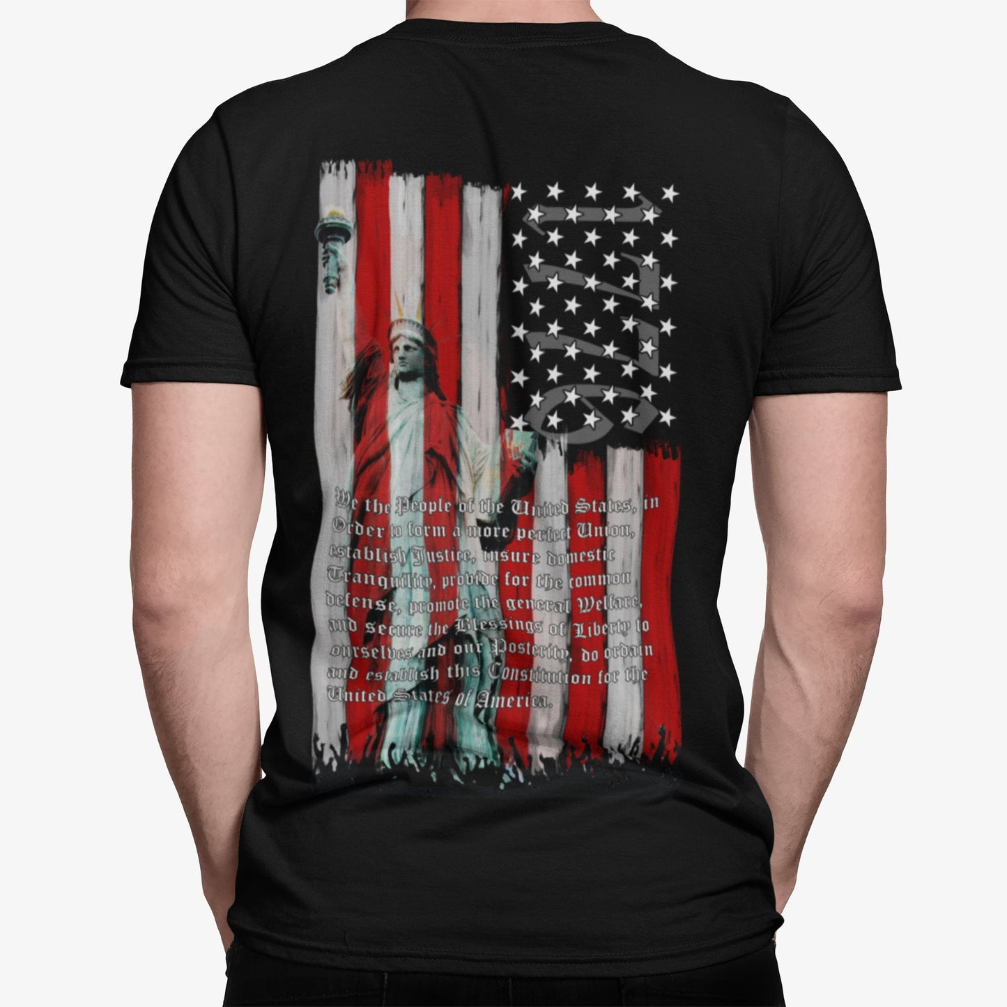 We The People 1776 Flag Statue of Liberty - DTG Printed Graphic T Shirt