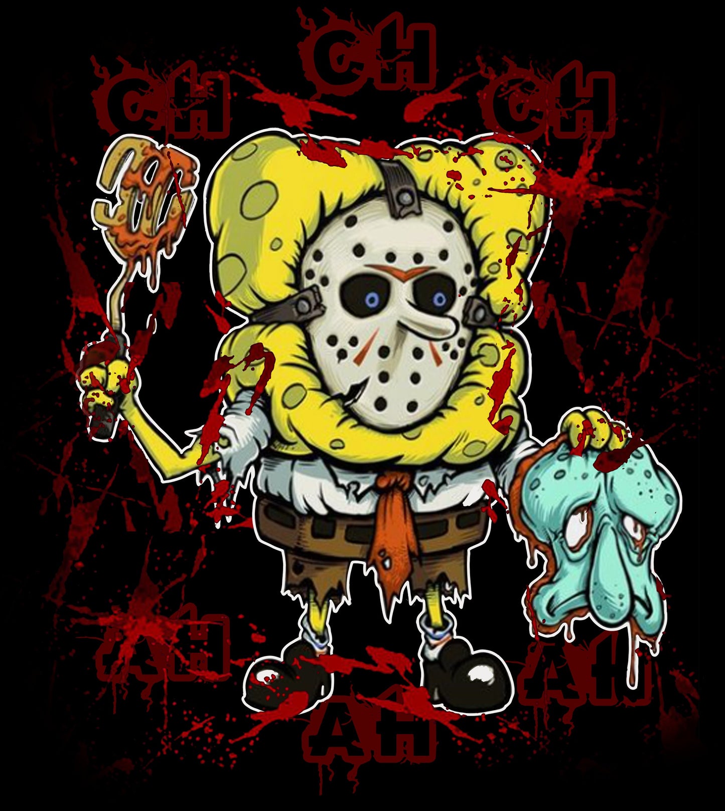 Halloween Spongebob Squidward Jason Vorhees Funny DTG Printed T Shirt