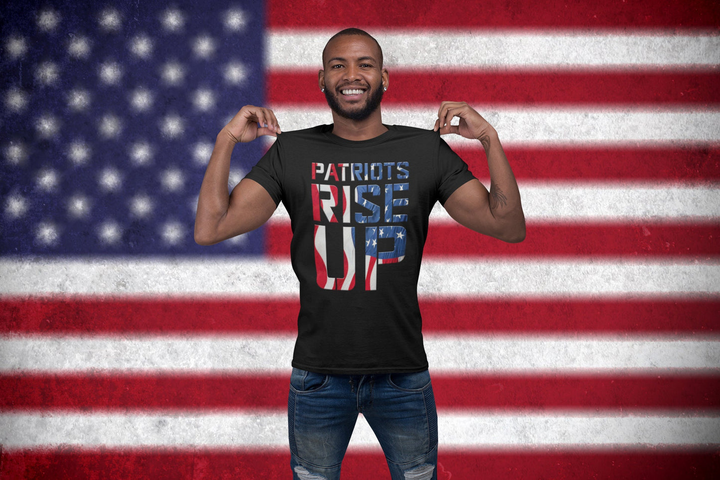 Patriots Rise Up - American Flag Patriotic DTG Printed Graphic T Shirt