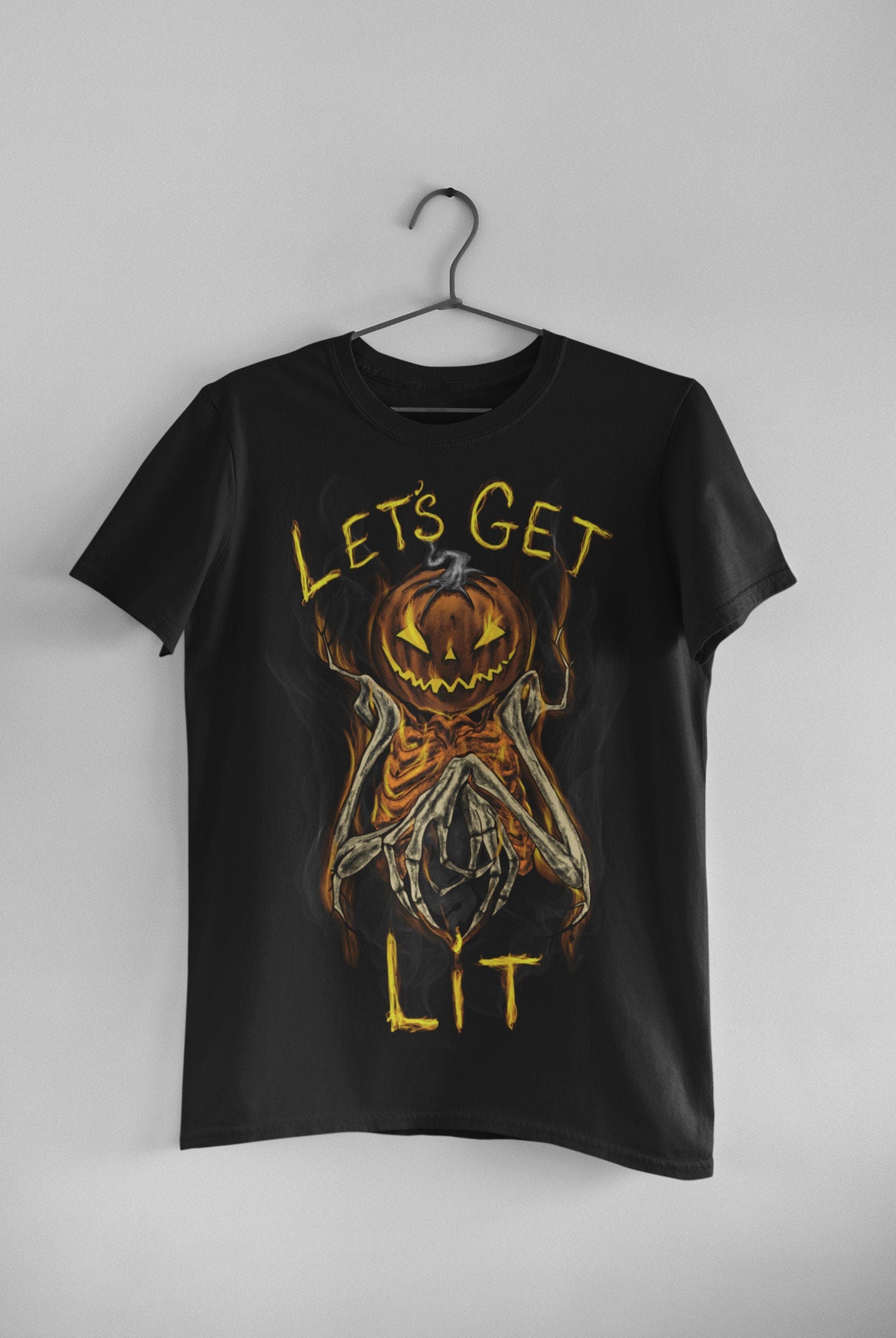 Halloween Lets Get Lit Horror Pumpkin Fun Custom DTG Printed T Shirt