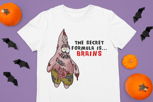 Patrick Halloween Comedic Secret Formula Brains Graphic Tee