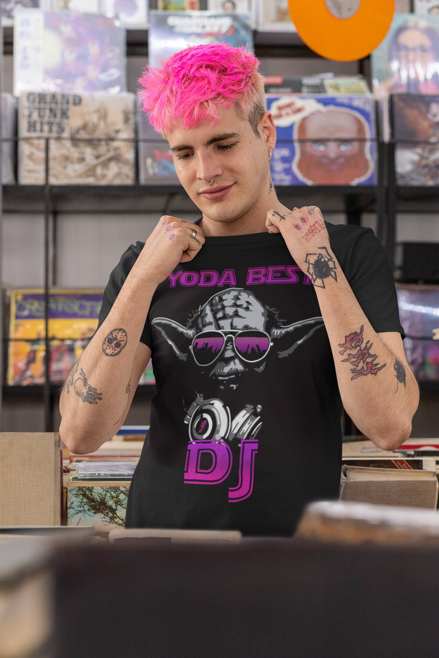 YODA BEST DJ  Fun Black Direct To Garment Printed Graphic T Shirt