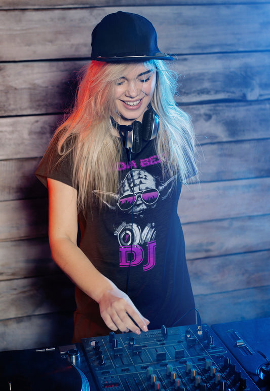 YODA BEST DJ  Fun Black Direct To Garment Printed Graphic T Shirt