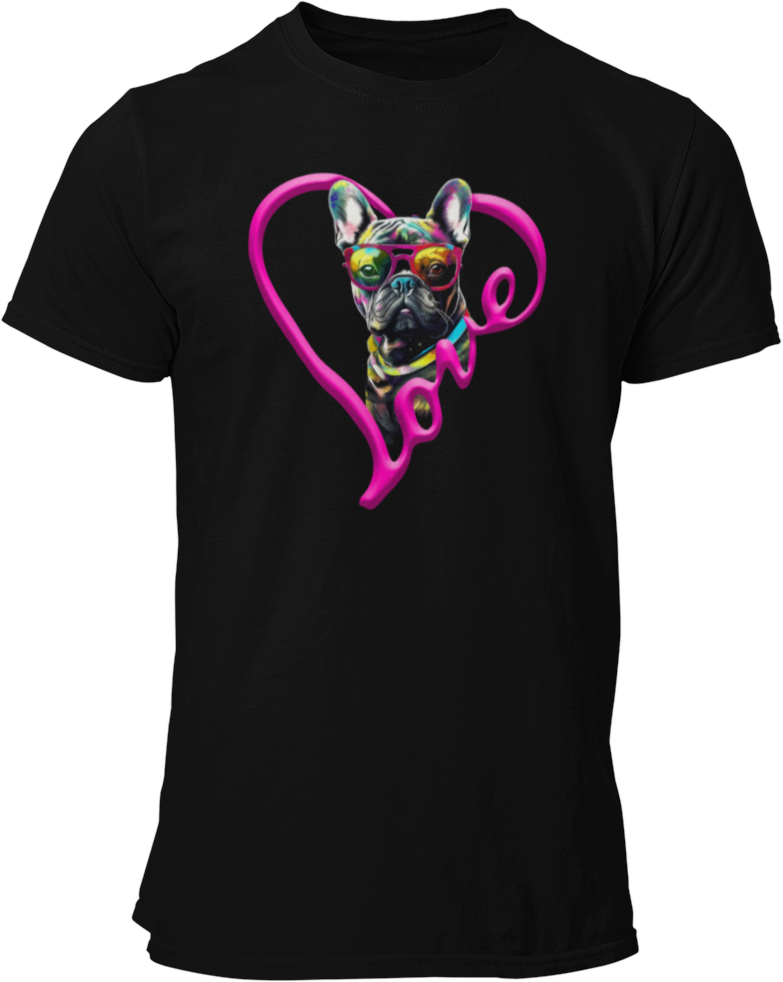 Pop Art Frenchie with sunglasses and heart Love - French bulldog fun graphic t shirt