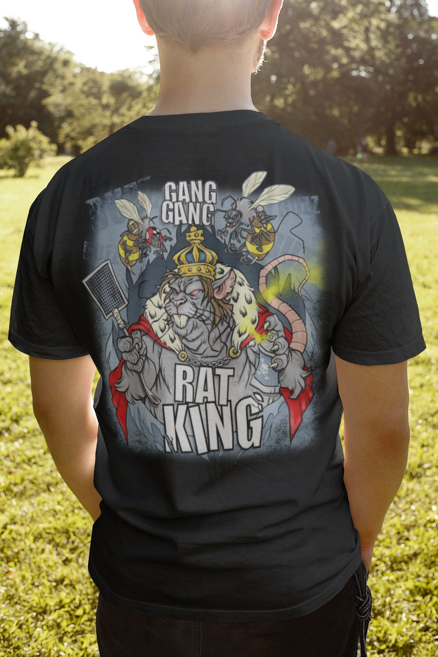 Theo Von - The Rat King Gang Gang Full Color Black  DTG Graphic T shirt