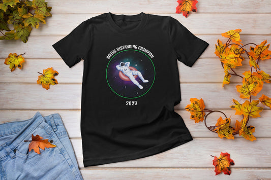 Social Distancing Champion 2020 spaceman fun graphic t shirt